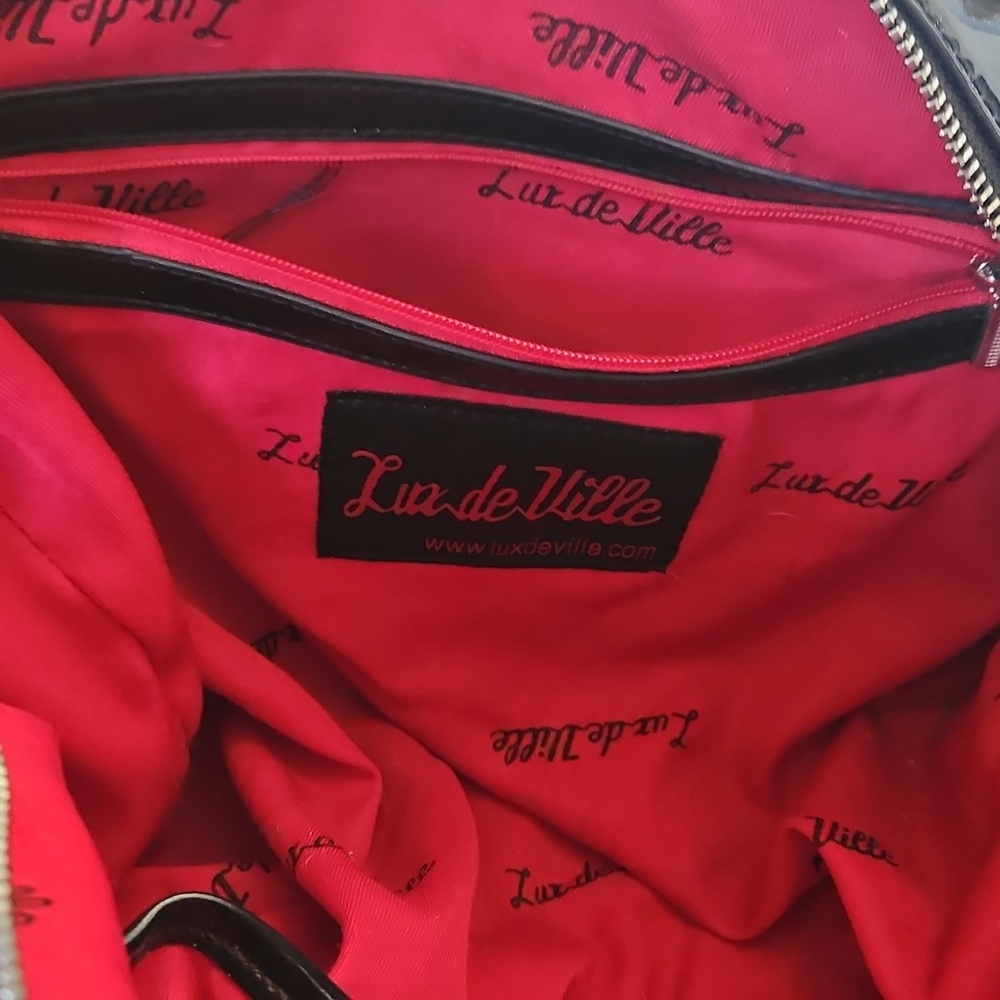 Large Lux De Ville Red Sparkle and Black Quilted Women's Bag With Dice - Picture 5 of 6
